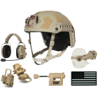 Ops-Core FAST SF Helmet, AMP Connectorized Headset, AMP Rail Mount Kit, Wilcox Helmet Mount, Princeton Charge Pro MPLS, and IR U.S. Flag Patch Bundle